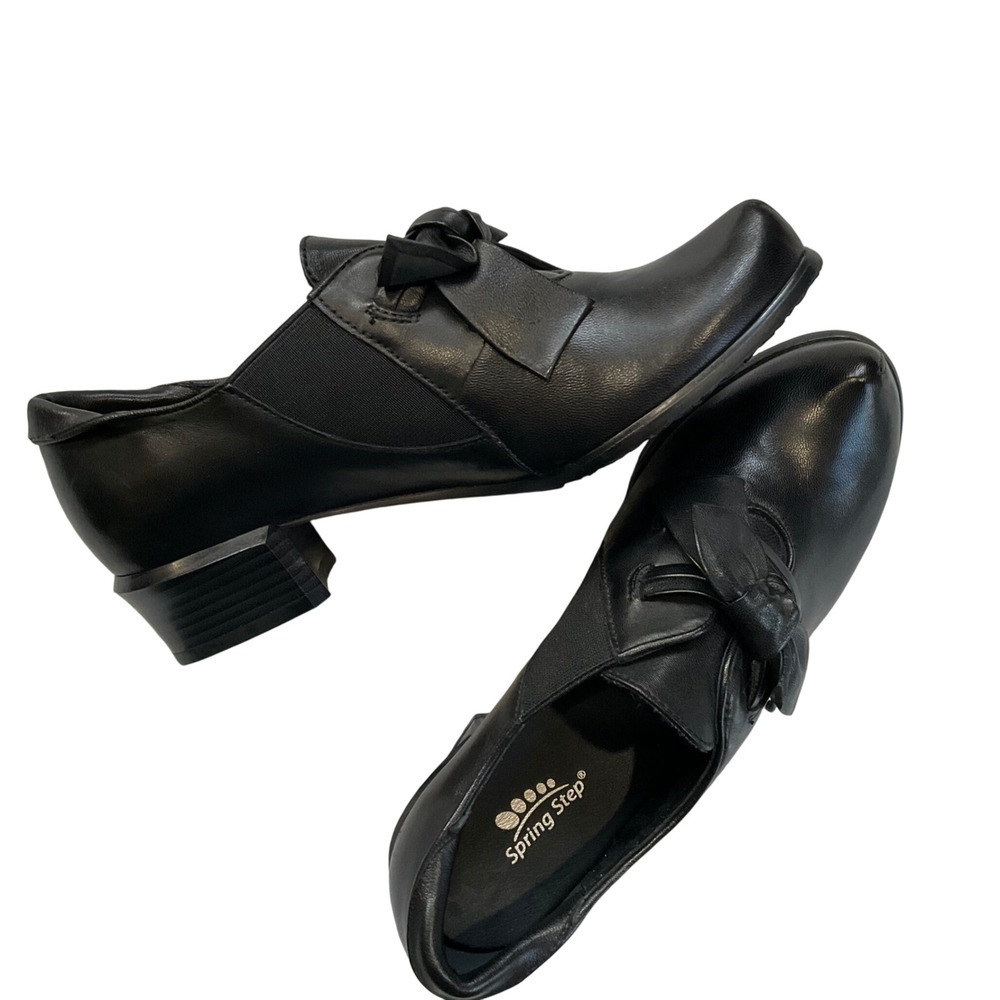 Spring Step Ilda Leather Bow Loafers Low Block Heel Pumps Shoes Sz EU 6.5-7 NWOT